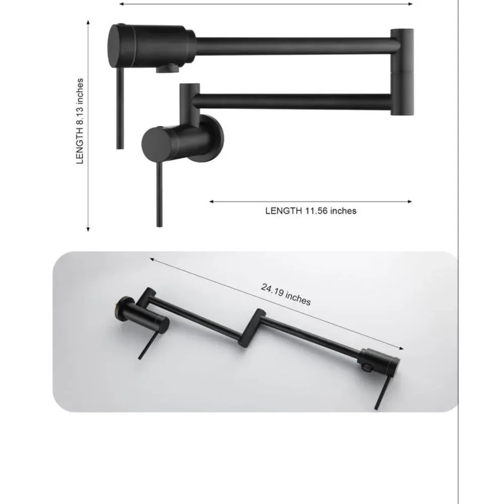 Black Wall Mount Pot Filler Faucet 360° Swivel Folding Swing Arm‎ Built Bearing